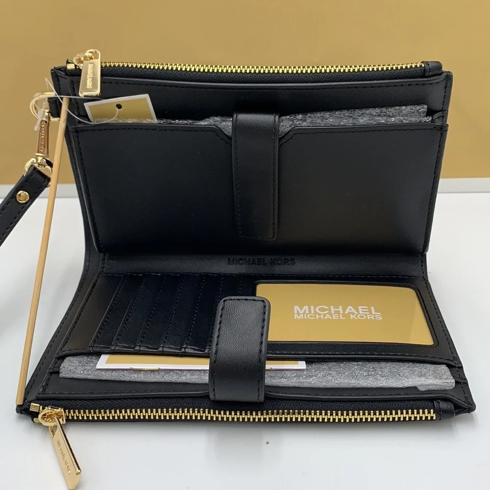 MICHAEL KORS Black MULTI LG DOUBLE ZIP WRSTLT Crocodile Leather Snakeskin